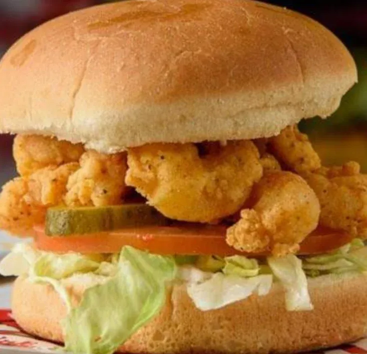 Fried Shrimp Bun - Golden fried shrimp on a bun